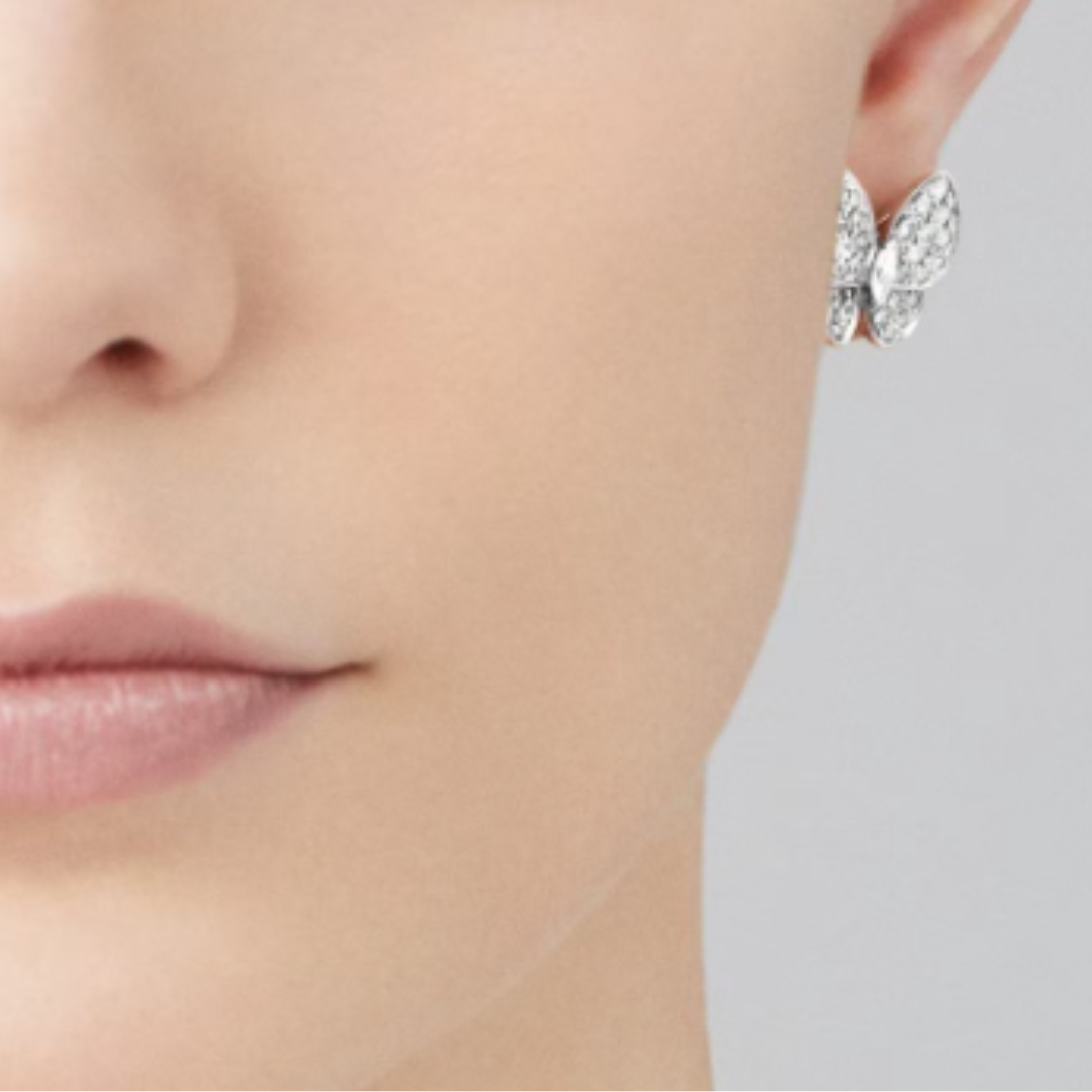Boucles d'oreilles Papillon Ambre - Diamant / Argent