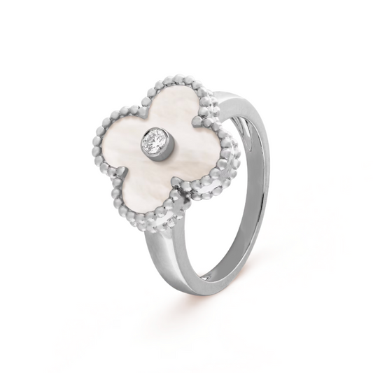 Bague Ambre - Blanc / Argent