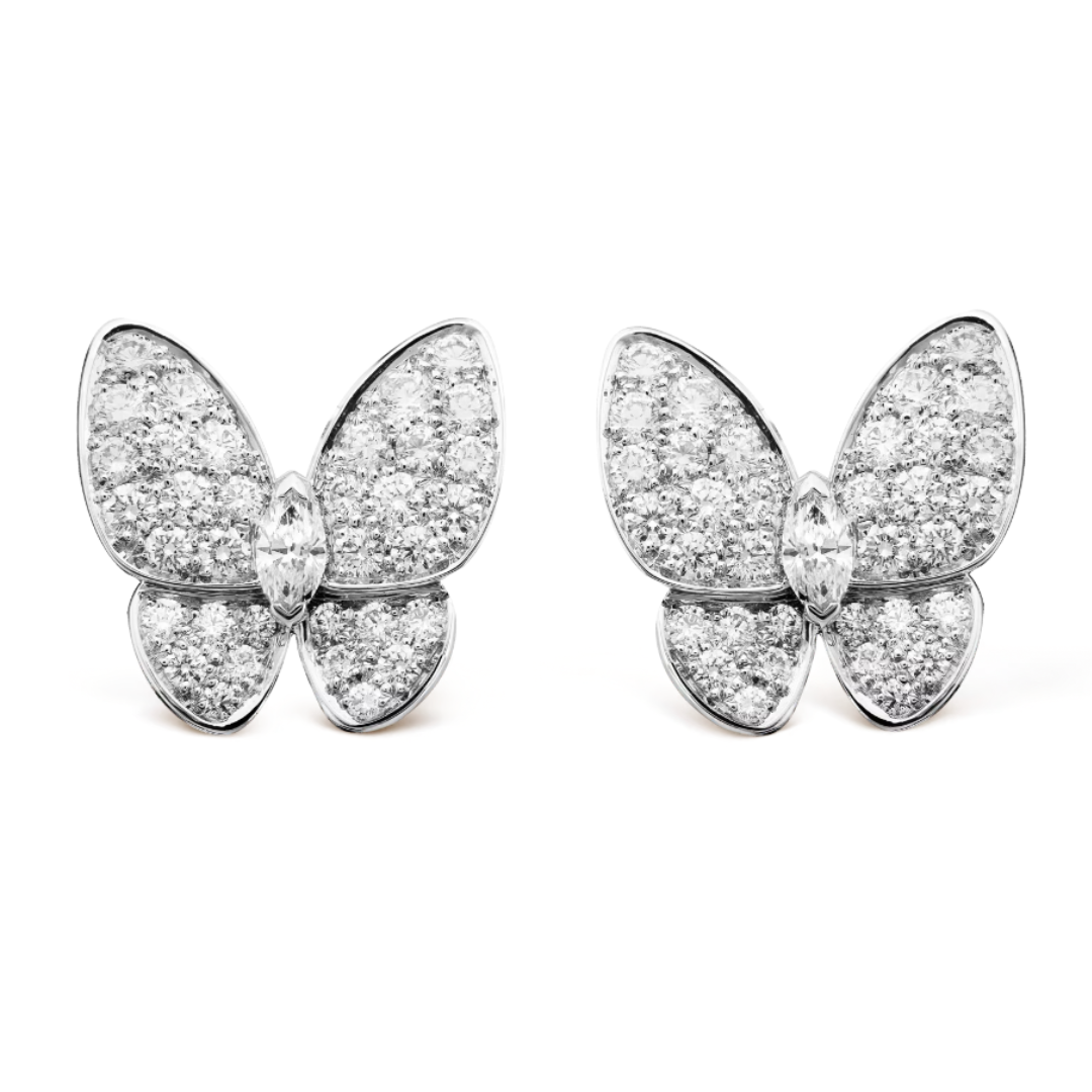 Boucles d'oreilles Papillon Ambre - Diamant / Argent