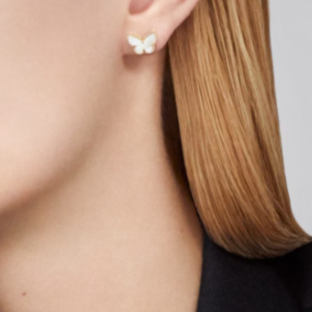 Boucles d'oreilles Papillon Ambre - Blanc / Or