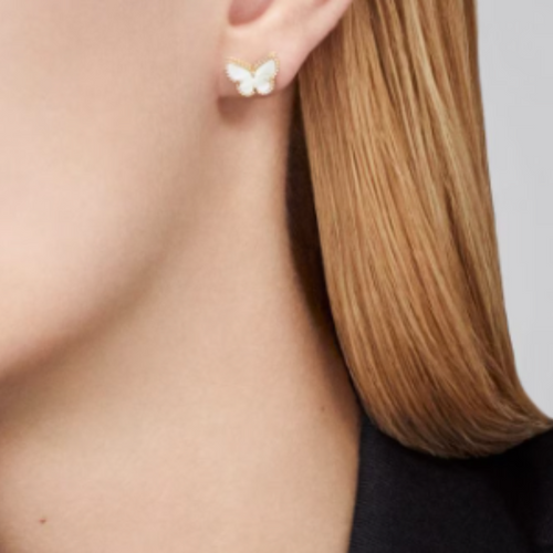 Boucles d'oreilles Papillon Ambre - Blanc / Or